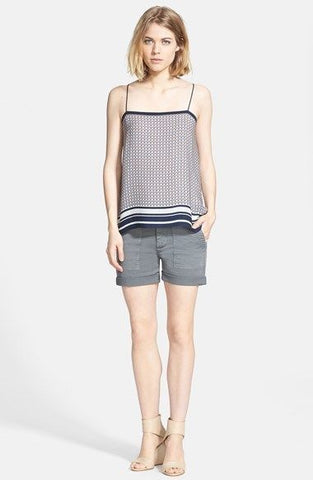 Vince Mixed Stripe Print Silk Shorts, Black/Ivory Combo