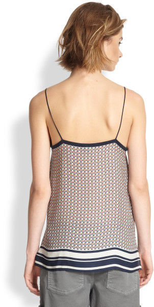 Vince Border Print Silk Camisole Top, Coastal Blue