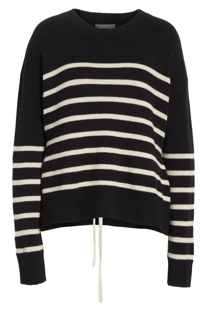 Vince Striped Boxy Cashmere Tie-Back Sweater, Black/Chalet