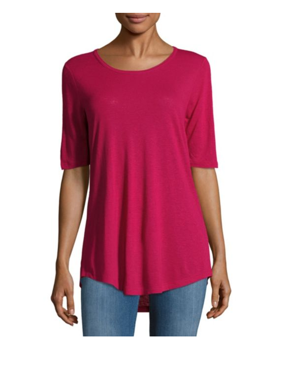Vince Modal Blend Elbow-Sleeve Shirttail Tee, Cerise