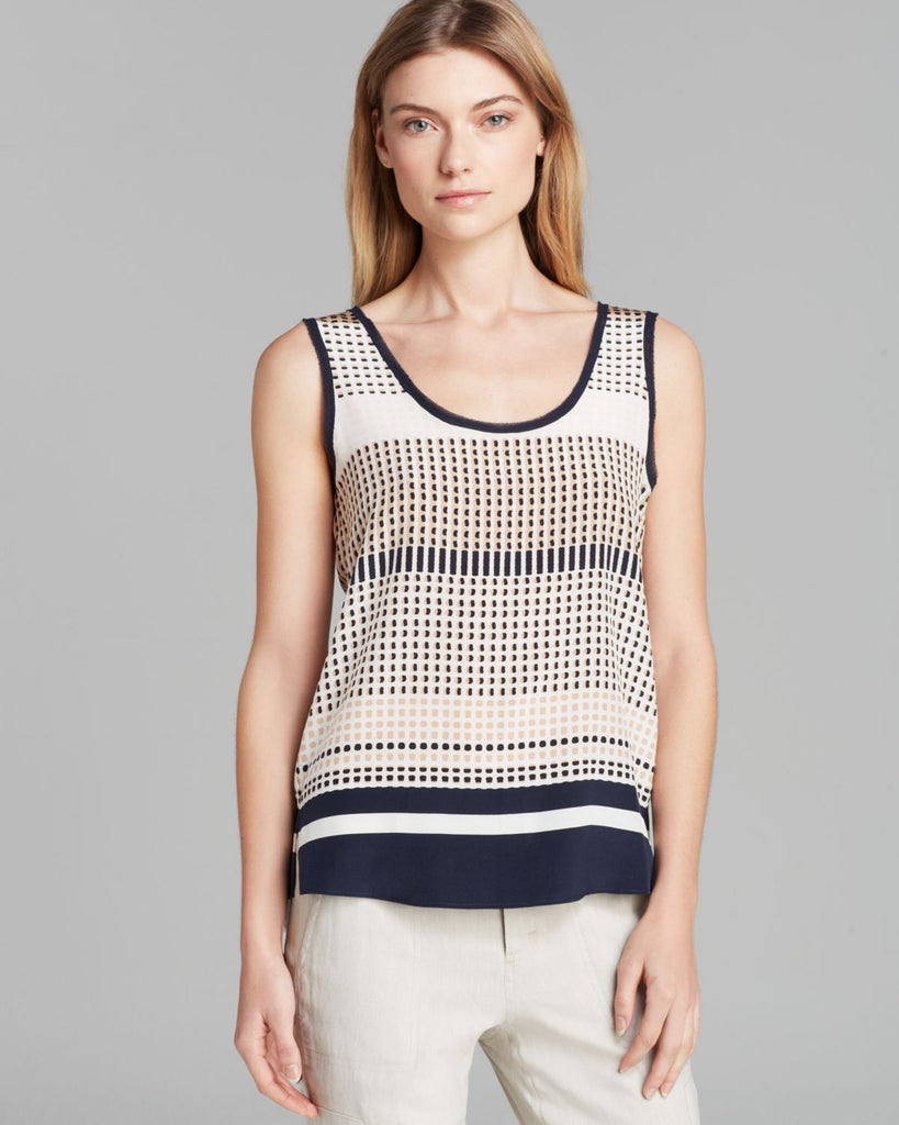 Vince Dot-Stripe Printed Silk Tank Top, Coastal Blue