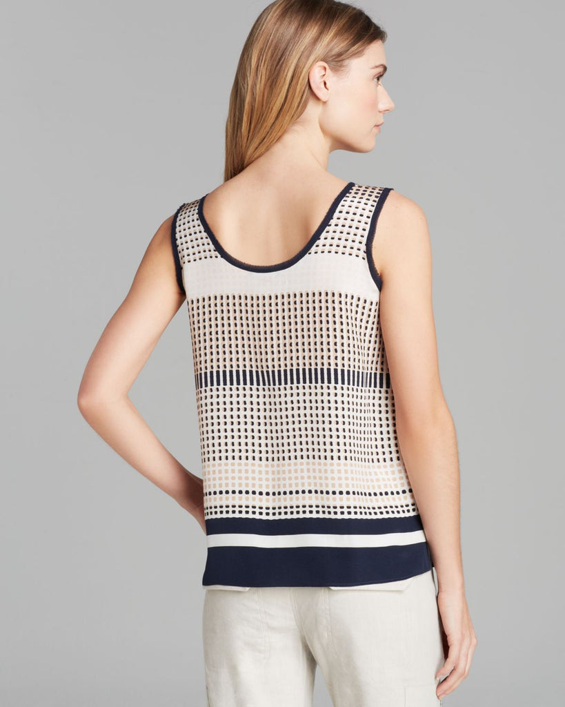 Vince Dot-Stripe Printed Silk Tank Top, Coastal Blue