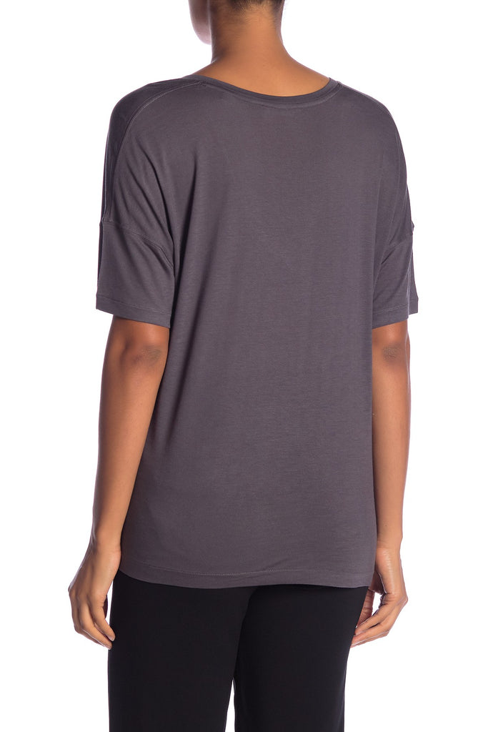 Vince Drop Shoulder V-Neck Viscose T-Shirt, Oil Grey