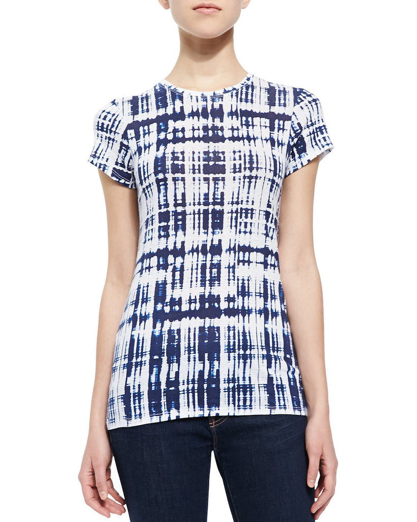 Vince Short Sleeve Ikat Print Tee, White-Dark Indigo