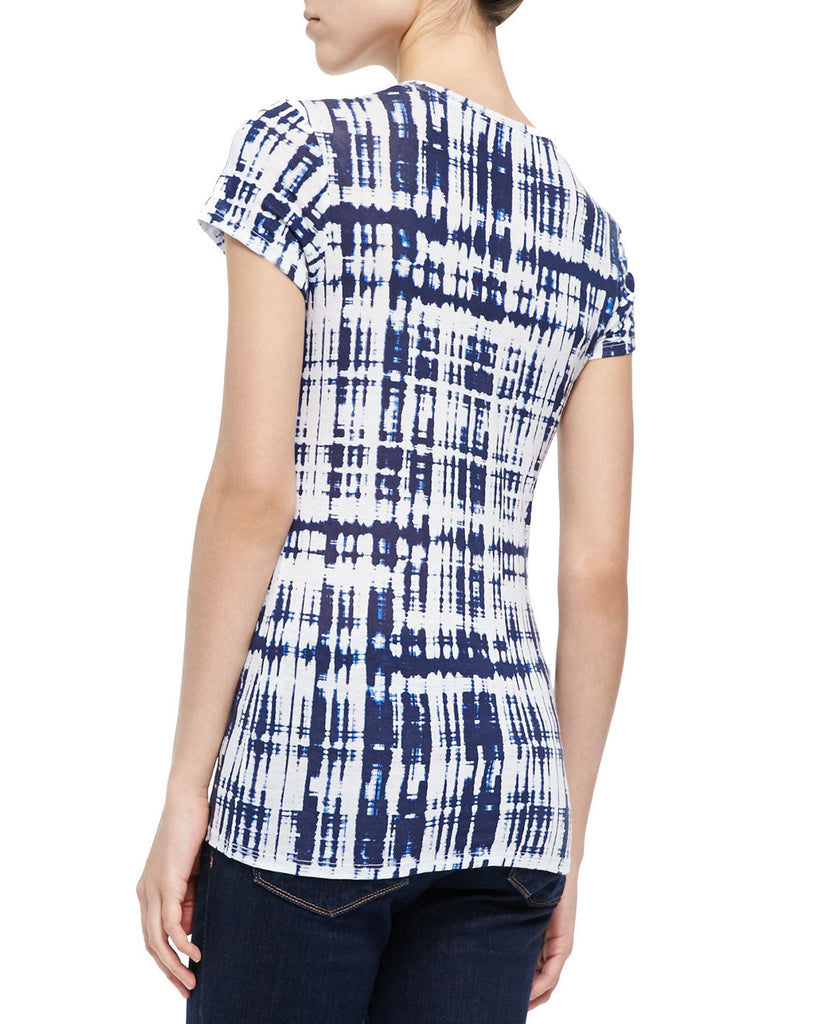 Vince Short Sleeve Ikat Print Tee, White-Dark Indigo