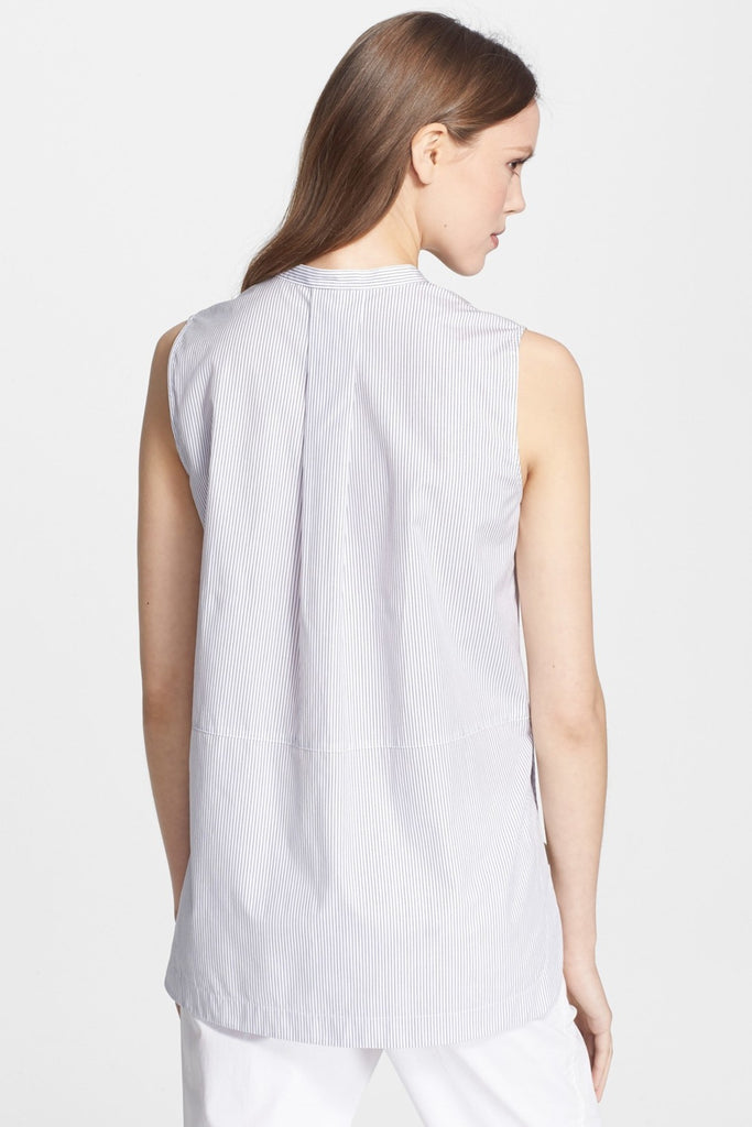 Vince Pin-Striped Sleeveless Cotton Tunic Blouse, White/Indigo