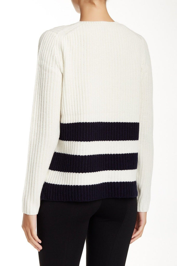 Vince Ribbed Wool/Cashmere Striped Sweater, Winter White/Coastal
