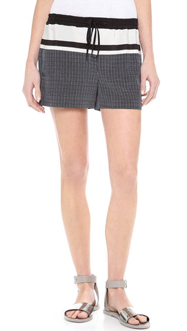 FRAME Linen-Blend Striped Paperbag Shorts, Off-White Multi