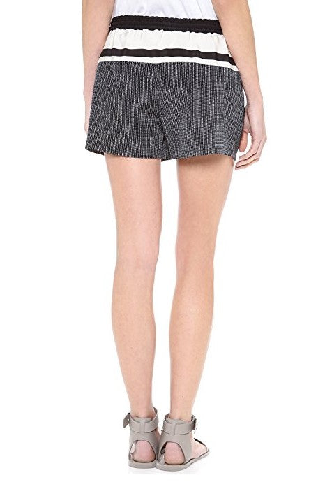 Vince Mixed Stripe Print Silk Shorts, Black/Ivory Combo