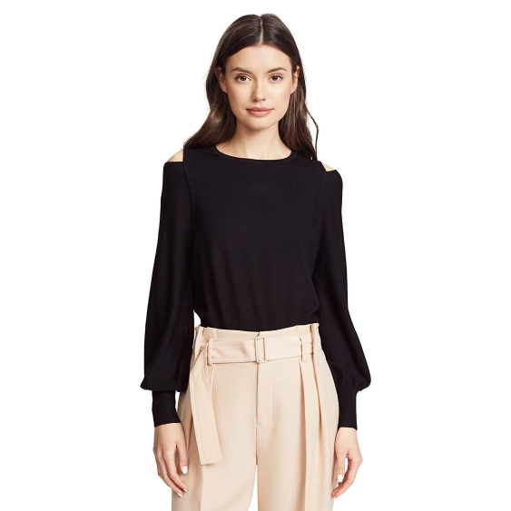 Vince Merino Wool Overlap Shoulder Slit Sweater, Black