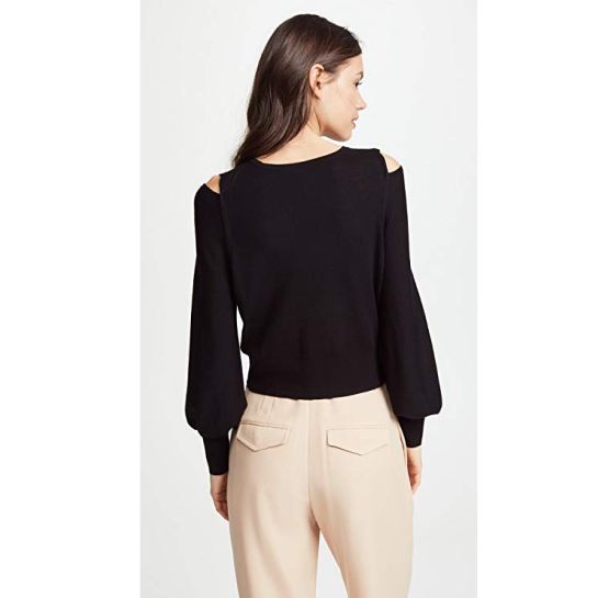 Vince Merino Wool Overlap Shoulder Slit Sweater, Black