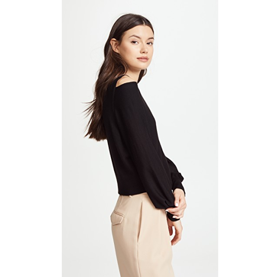 Vince Merino Wool Overlap Shoulder Slit Sweater, Black