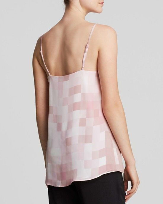 Vince Tonal Square Printed Silk Camisole Top, Rosewood Pink