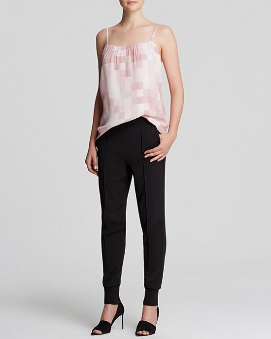 Vince Tonal Square Printed Silk Camisole Top, Rosewood Pink