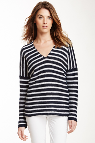 Vince Mixed Stripe Print Silk Shorts, Black/Ivory Combo