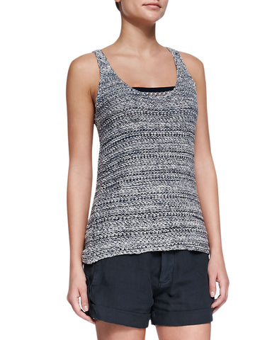 Vince Mixed Stripe Print Silk Shorts, Black/Ivory Combo