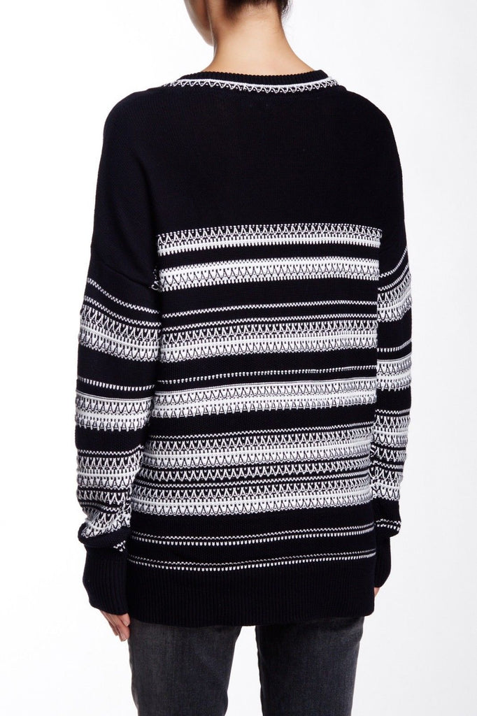 Vince Textured Stitch V-Neck Cotton Sweater, Coastal Blue/Off-White