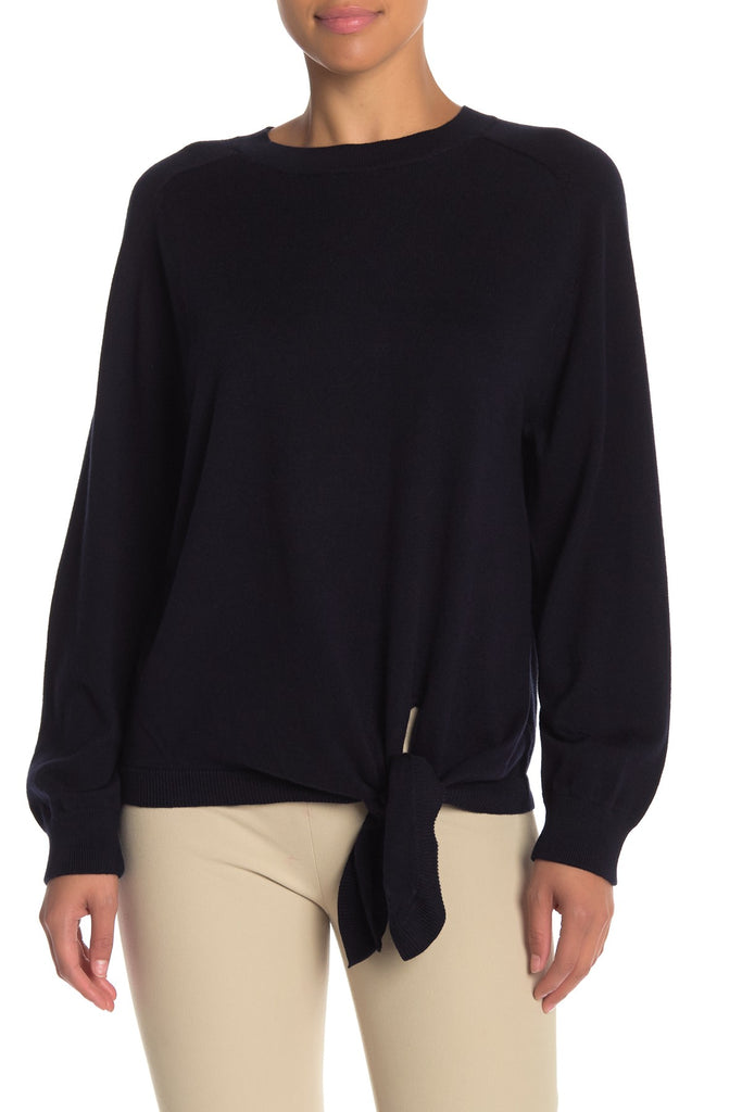 Vince Tie-Waist Crewneck Cotton Sweater, Coastal Navy Blue