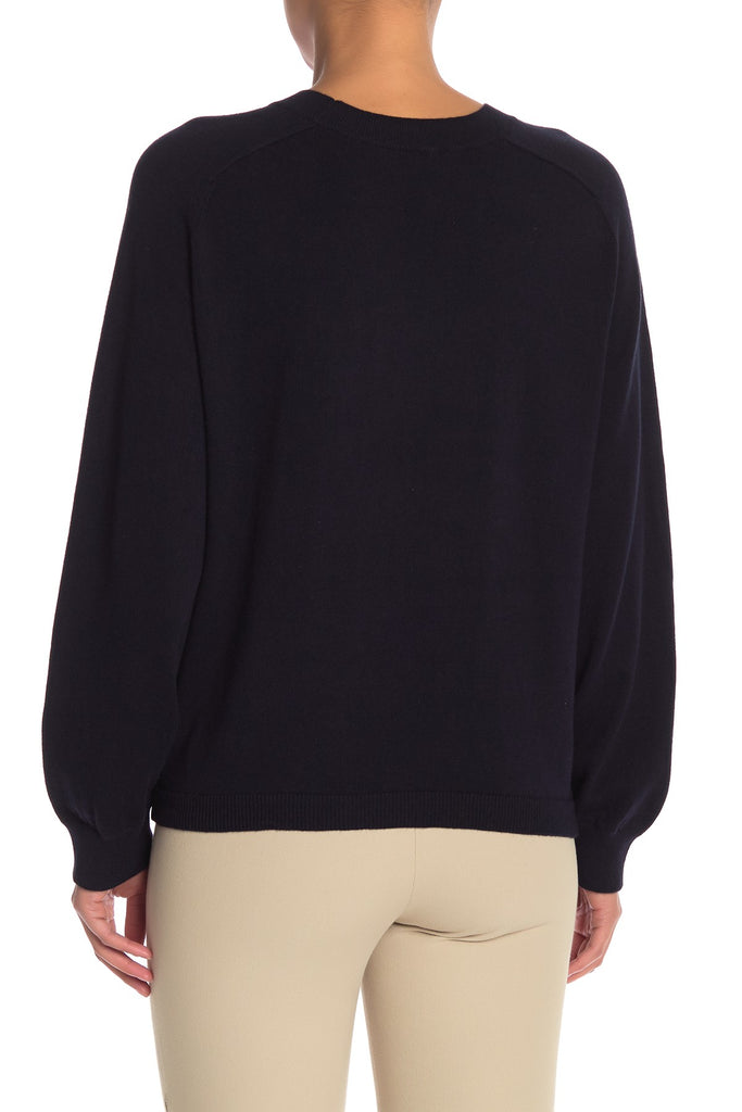 Vince Tie-Waist Crewneck Cotton Sweater, Coastal Navy Blue