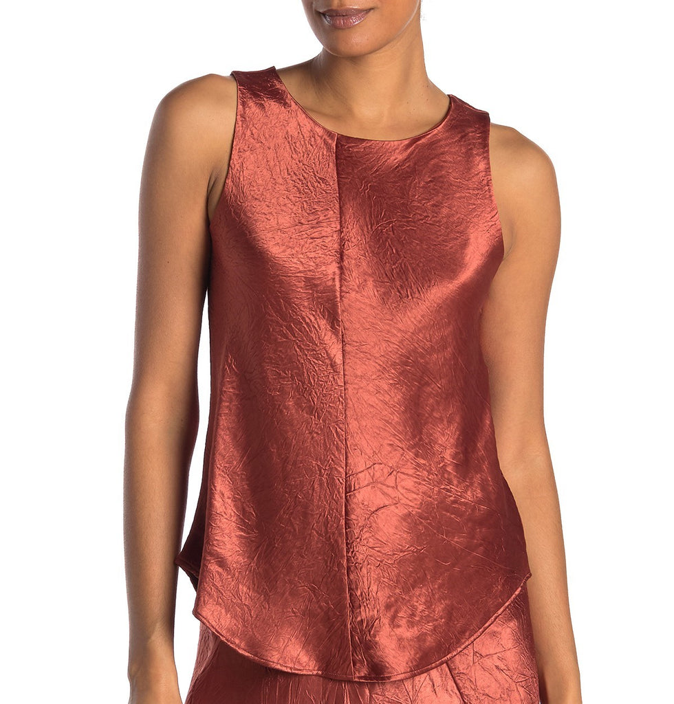 Vince Bias Textured Satin Sleeveless Tank Top, Spice