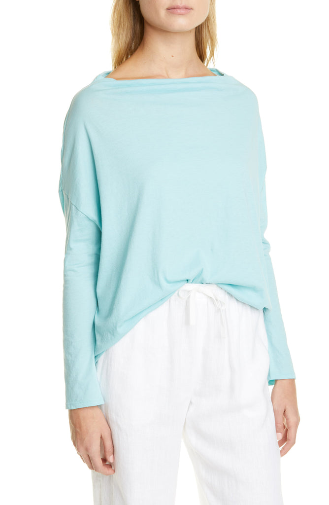 Vince Dropped Shoulder Pima Cotton Boatneck Top, Aria Blue