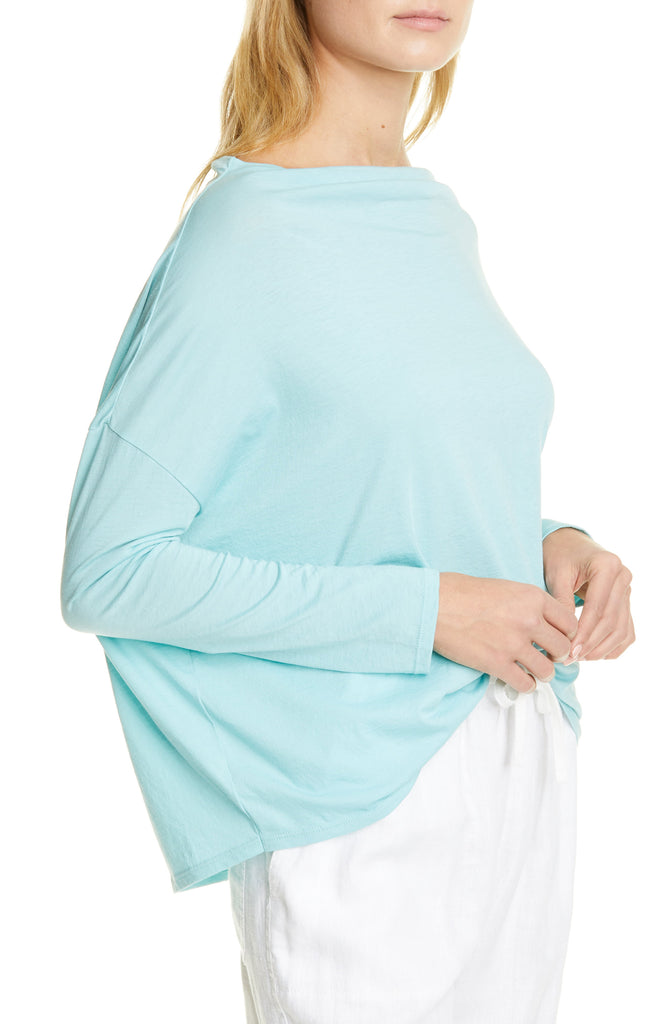 Vince Dropped Shoulder Pima Cotton Boatneck Top, Aria Blue
