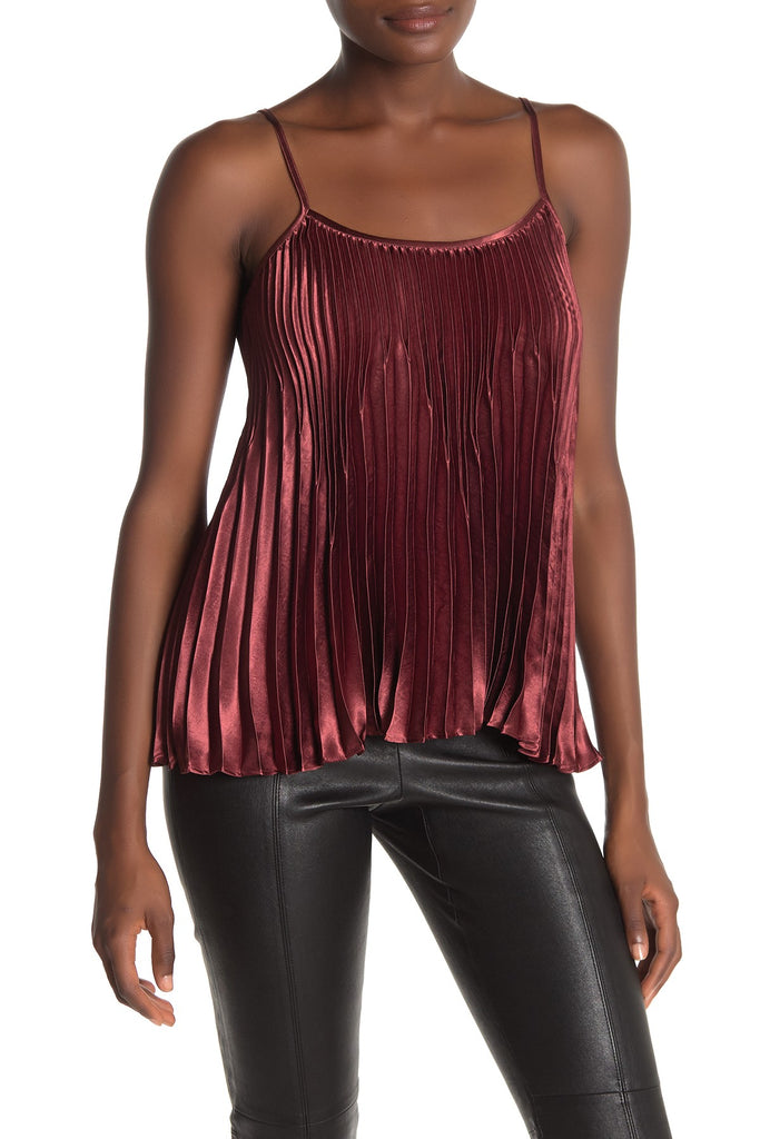 Vince Chevron Pleated Satin Sleeveless Tank Top, Anise