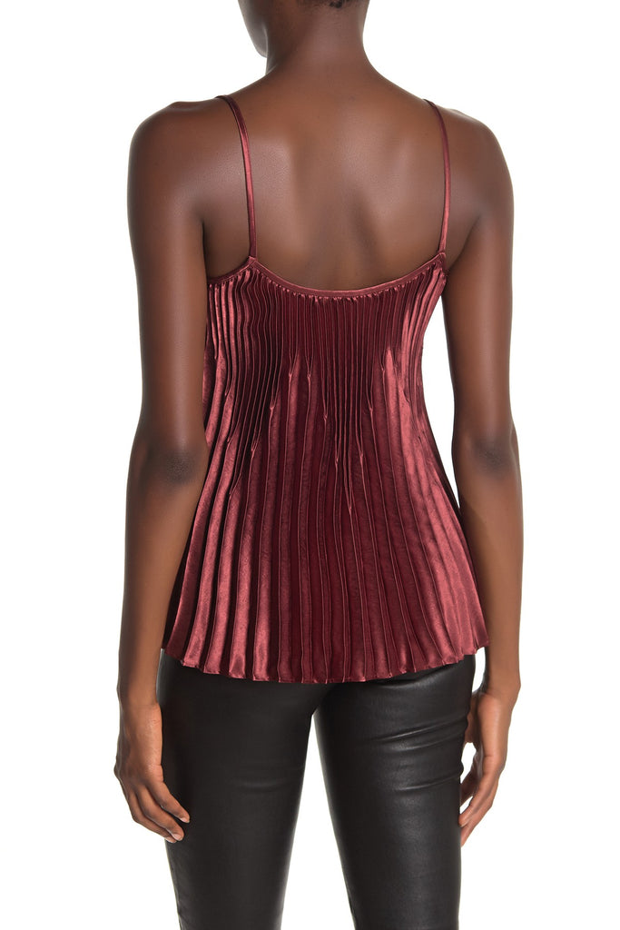 Vince Chevron Pleated Satin Sleeveless Tank Top, Anise