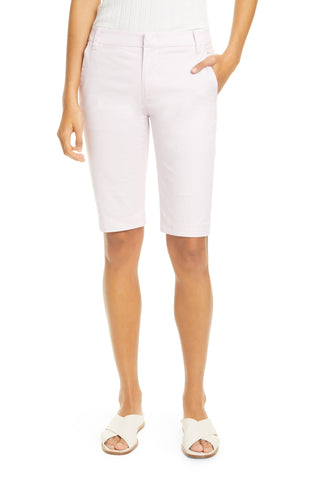 FRAME Linen-Blend Striped Paperbag Shorts, Off-White Multi