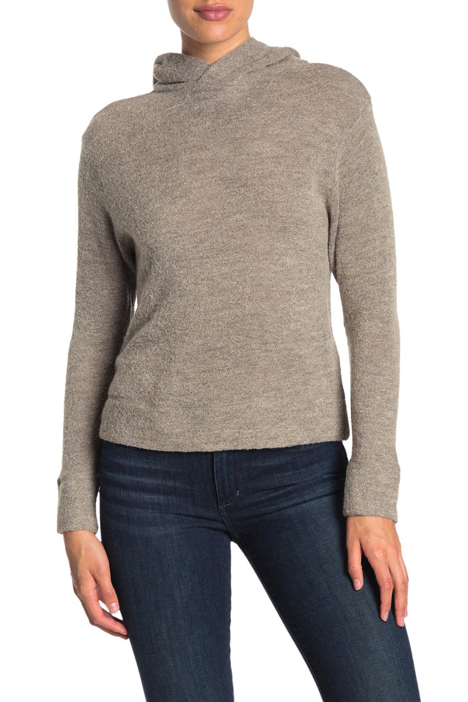 Vince Textured Wool-Blend Pullover Hoodie Sweater, Heather Moonstone