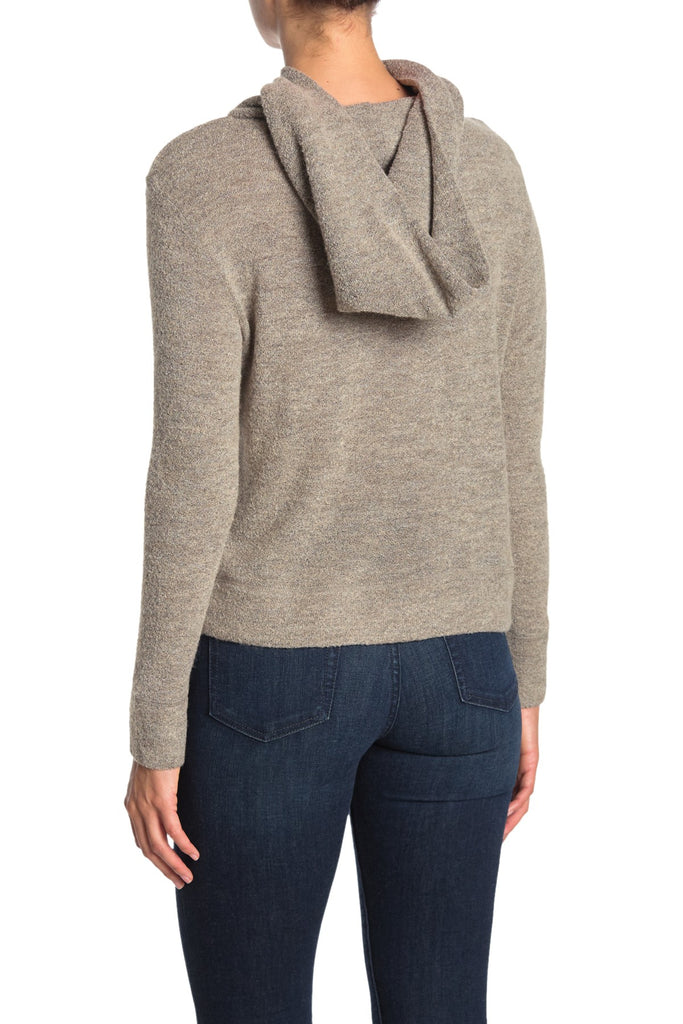 Vince Textured Wool-Blend Pullover Hoodie Sweater, Heather Moonstone