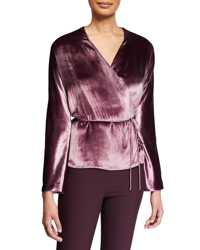 Vince Panne Long-Sleeve Velvet Wrap-Front Top, Amarena