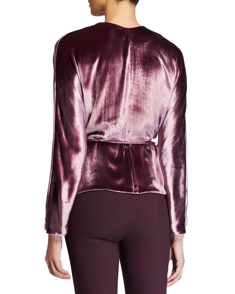 Vince Panne Long-Sleeve Velvet Wrap-Front Top, Amarena