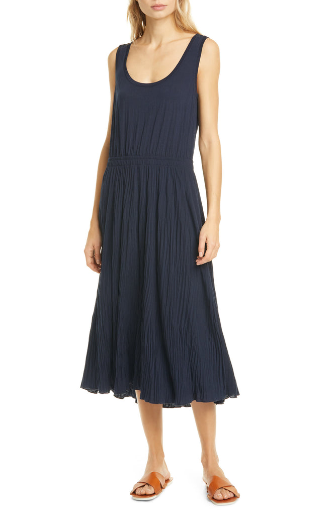 Vince Sleeveless Pleated Jersey Tank Dress, Coastal Blue