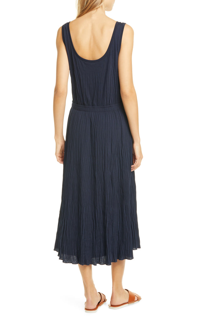 Vince Sleeveless Pleated Jersey Tank Dress, Coastal Blue