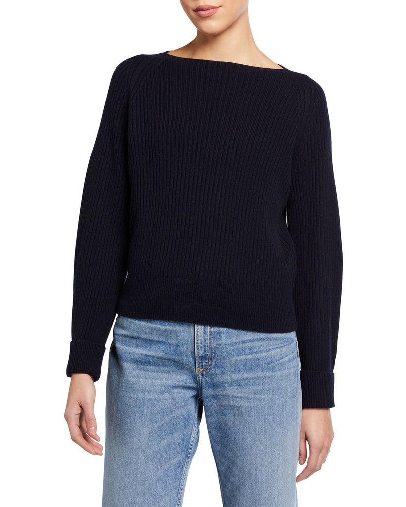 Vince Wool & Cashmere Rib-Knit Boat Neck Sweater, Coastal Blue
