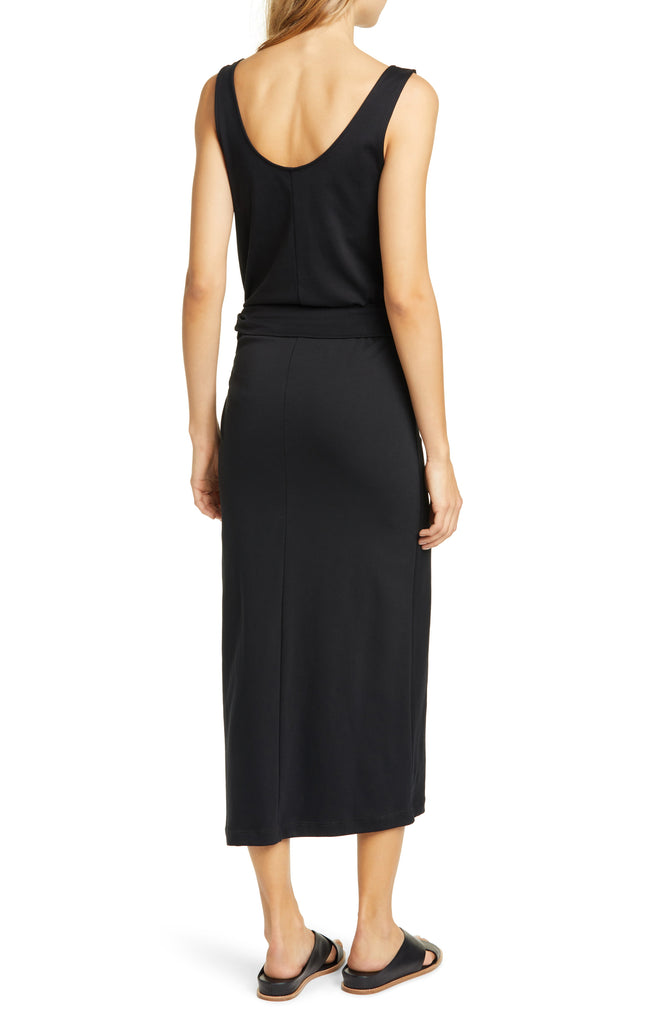 Vince Sleeveless Pima Cotton Tie-Waist Midi-Dress, Black