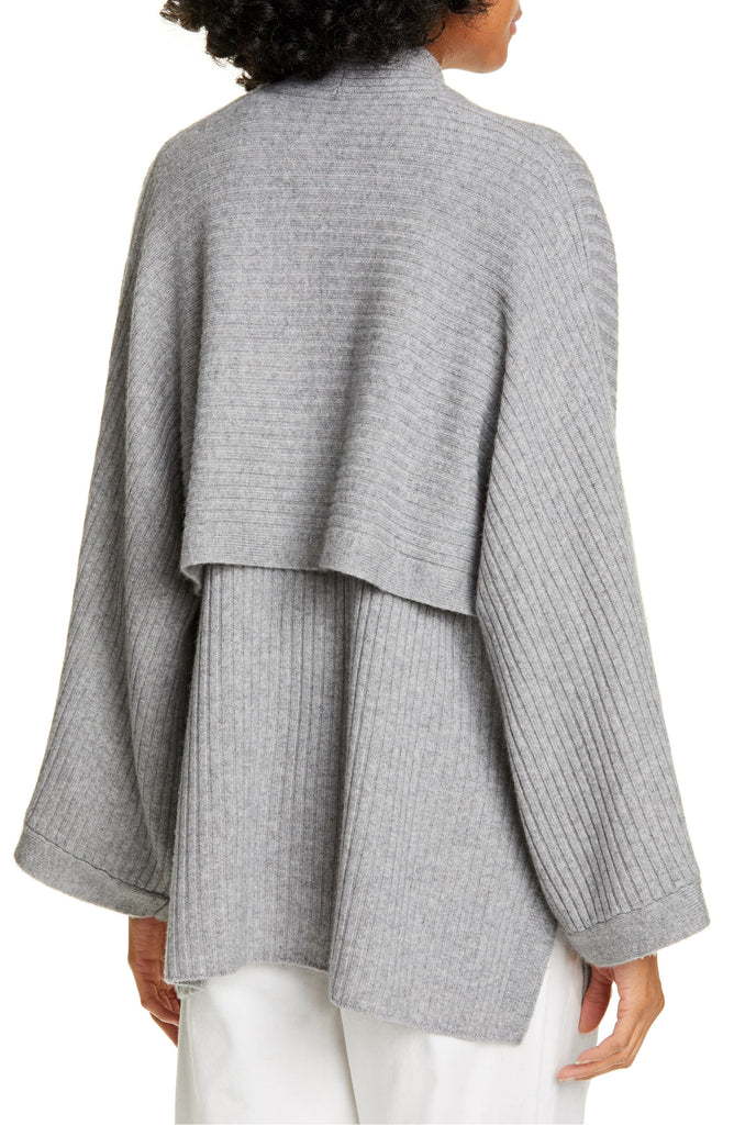 Vince Split Panel Wool/Cashmere Cardigan Sweater, Heather Grey