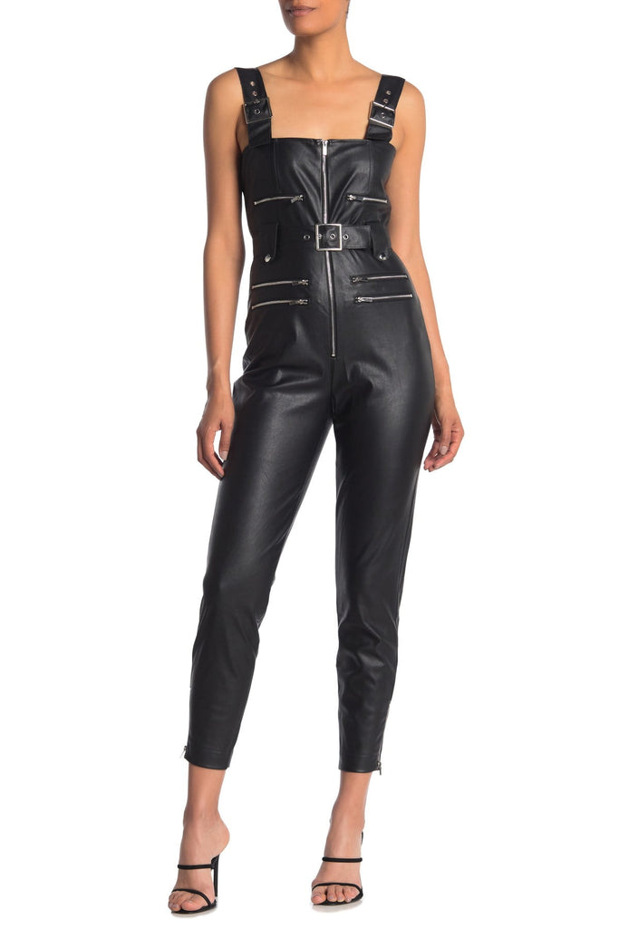 We Wore What Vegan Leather Moto Overalls, Black