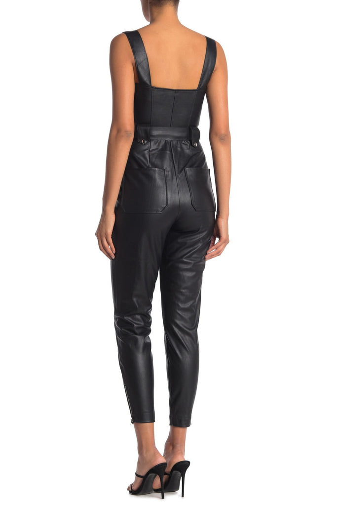 We Wore What Vegan Leather Moto Overalls, Black