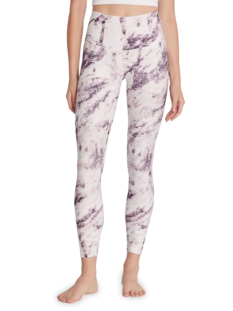 WILDFOX 7/8 High-Waisted Marble-Print Leggings, Purple