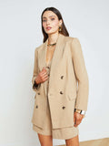 L'Agence Aimee Relaxed Double-Breasted Blazer in Sand/Sahara Leopard - front