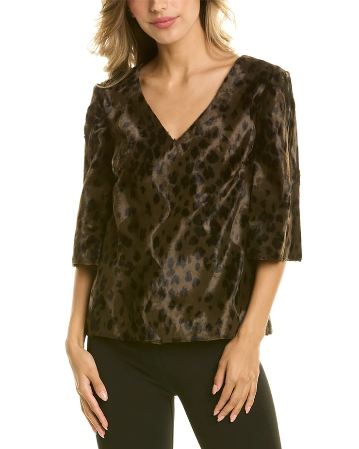 Trina Turk Coquette Faux Fur Top, Dark Brown - Front 2