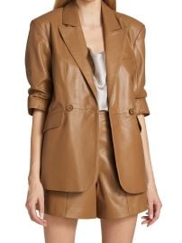 Cinq à Sept Heidi Leather Short-Sleeve Blazer in Sand Storm — product shot
