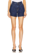Veronica Beard Simpson Pleated Denim Short in Dusted Oxford - front