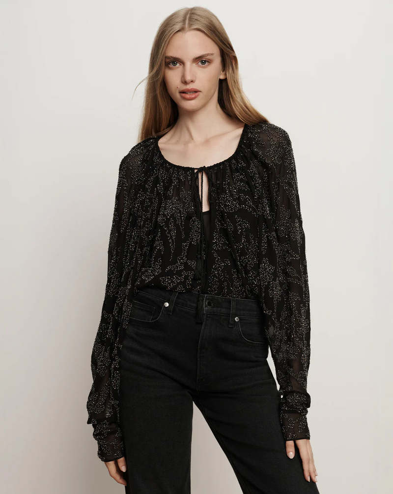 Veronica Beard Marlena Beaded Blouse Black - front