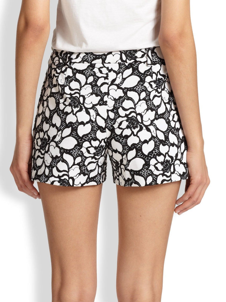 DVF Napoli Embroidered Floral Lace Print Shorts, Black/White