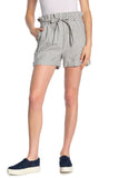 FRAME Linen-Blend Striped Paperbag Shorts, Off-White Multi