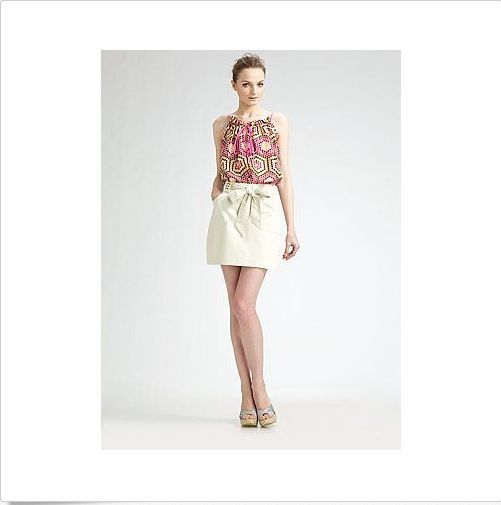 Milly Stretch-Italian Cotton Nailhead Trimmed Skirt, Sand Beige