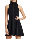 CINQ À SEPT 'Angie' Top-Stitch Sleeveless Dress, Black/Ivory